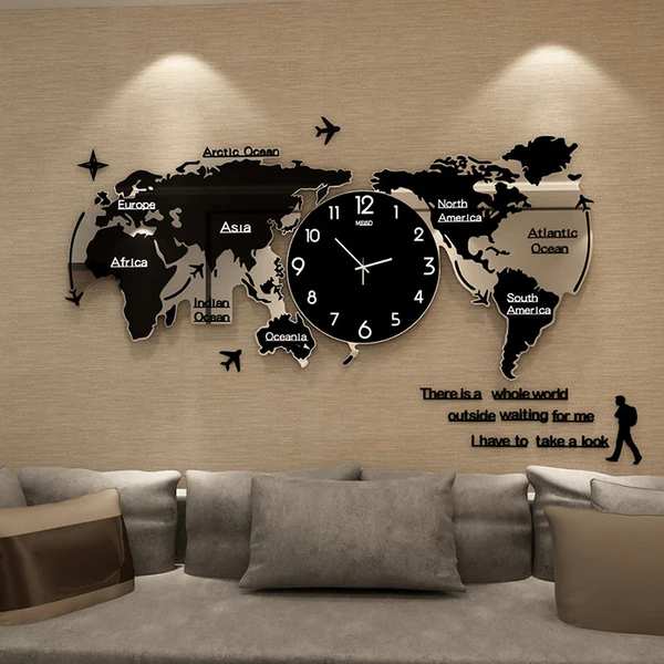 World Map Wooden DIY Wall Clock - Large