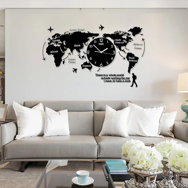 World Map Wooden DIY Wall Clock - Large