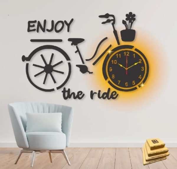 Enjoy The Ride Bicycle Style Wooden Clock With Light