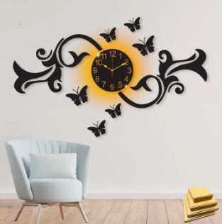 Unique Style Butterfly Wall Clock With Light