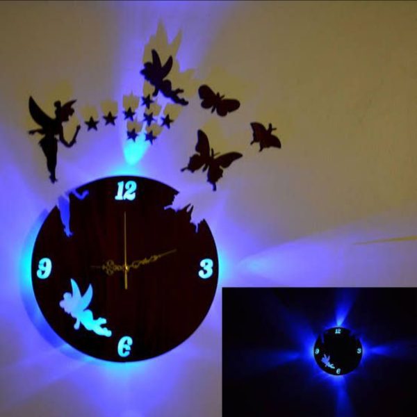 Stylish 3D Art MDF Wood Wall Clock with Light
