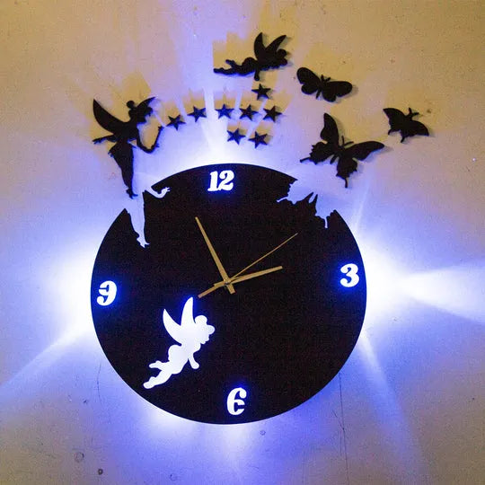 Stylish 3D Art MDF Wood Wall Clock with Light