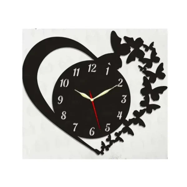 Heart Shaped 3d Wall Clock With Light Wooden Wall Clock