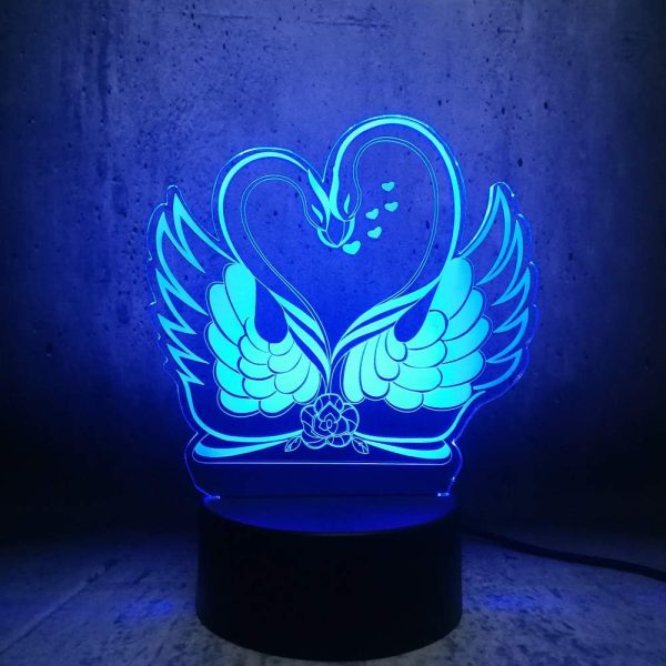 Swan Love Heart Illusion Lamp, romantic Glow, Beautiful Lighting Piece ( Approximately 8 X 6 Inches )