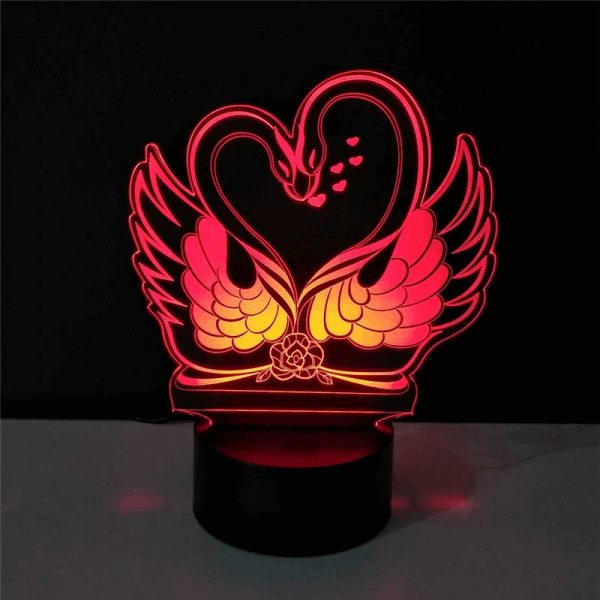 Swan Love Heart Illusion Lamp, romantic Glow, Beautiful Lighting Piece ( Approximately 8 X 6 Inches )