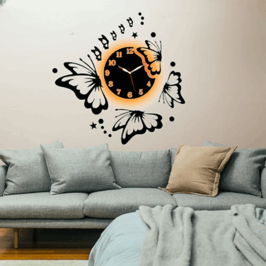 3D Butterfly Wall Clock with Light