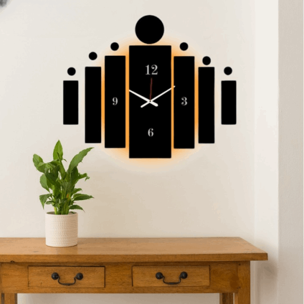 3D Tile Wall Clock with Light | Wooden Tile Wall Clock Frame Wall Art