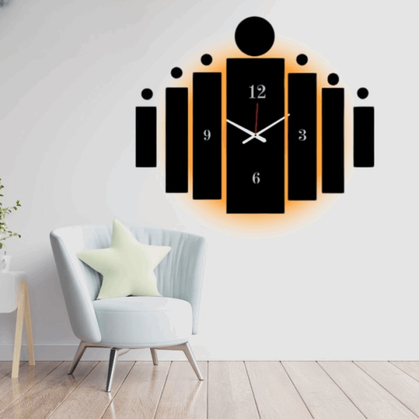 3D Tile Wall Clock with Light | Wooden Tile Wall Clock Frame Wall Art