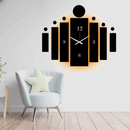 3D Tile Wall Clock with Light | Wooden Tile Wall Clock Frame Wall Art
