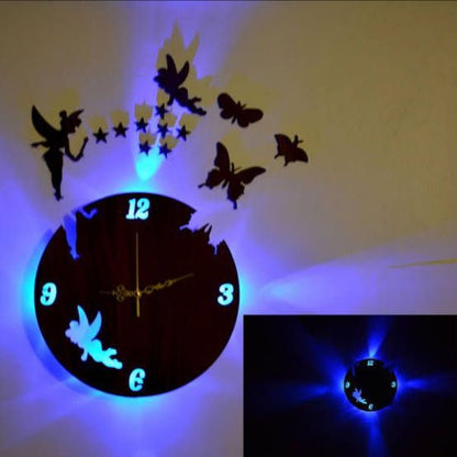 Stylish 3D Art MDF Wood Wall Clock with Light
