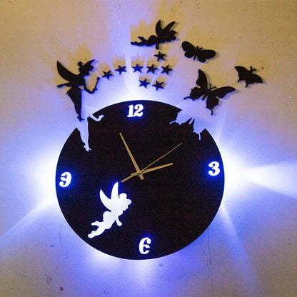 Stylish 3D Art MDF Wood Wall Clock with Light