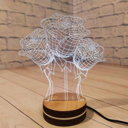 3D Rose LED Table Lamp – Acrylic Optical Illusion Night Light for Bedroom & Décor