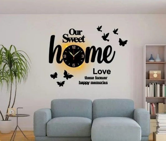 3D Wooden Wall Clock with Light - DIY Home Style Decor